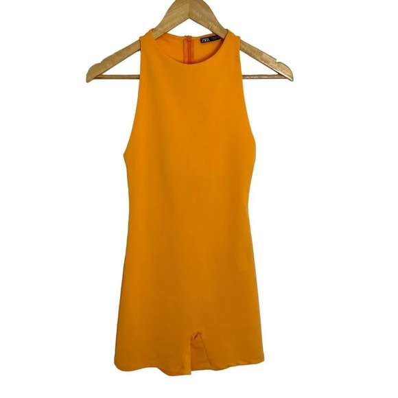 Zara High Neck Romper Tangerine Orange Size S High Neck Stretch Sleeveless - Picture 2 of 11